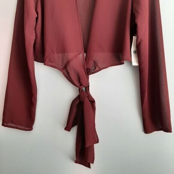 TOBI Wrap Tie Crop Top Semi-Sheer Lightweight Triangle Cut-Out Blouse Sz L - Picture 6 of 16